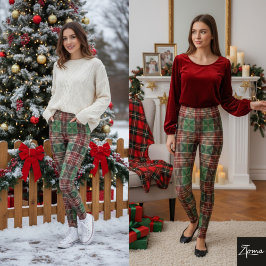 Legging Plaid Tartan Christmas Red Green Traditional
