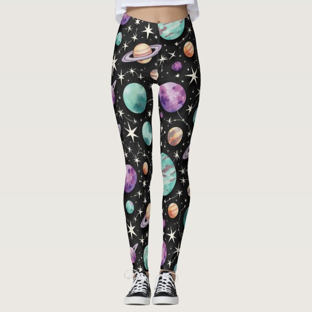 Legging Planetas Estilizados Com Anéis Sem Olhos Padrão (Frente)