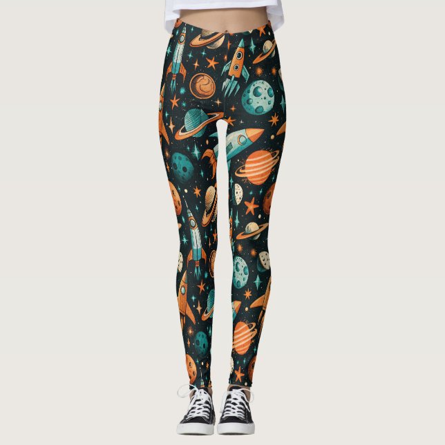 Legging Planetas Sonhadores Spacecore Azul Turquesa Laranj (Frente)