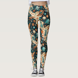 Legging Plano de Foguete Espacial Retro Planetas Laranja T