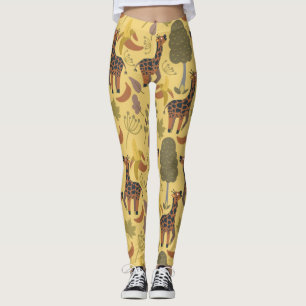 Legging Plano de fundo amarelo sem costura Giraffe