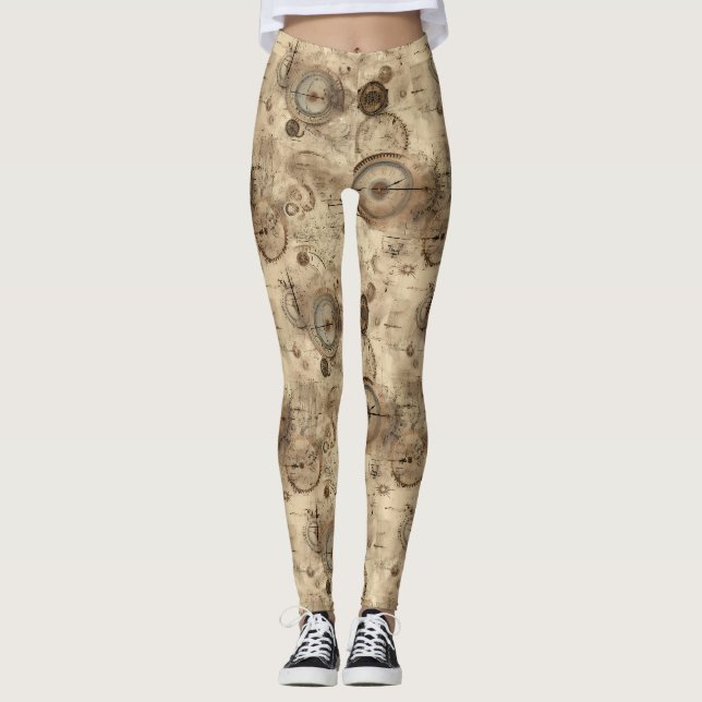 Legging Plano Mecânico Retrô Sépia Marrom (Frente)