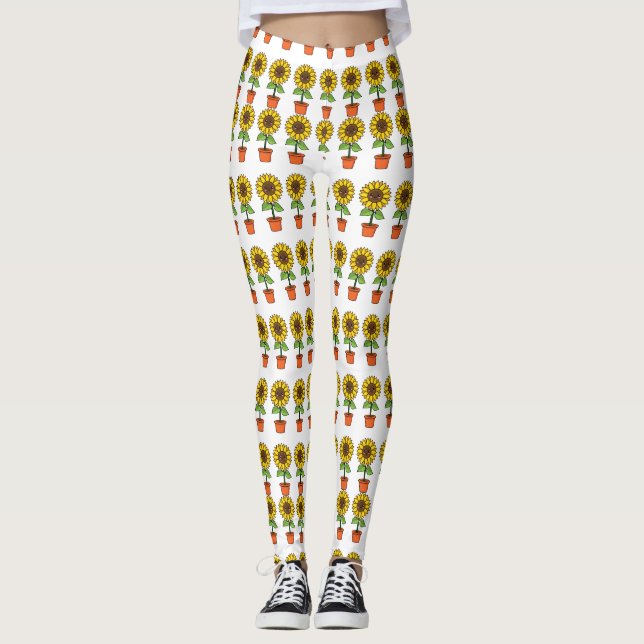 Legging Planta de girassol de Kawaii em Pote (Frente)