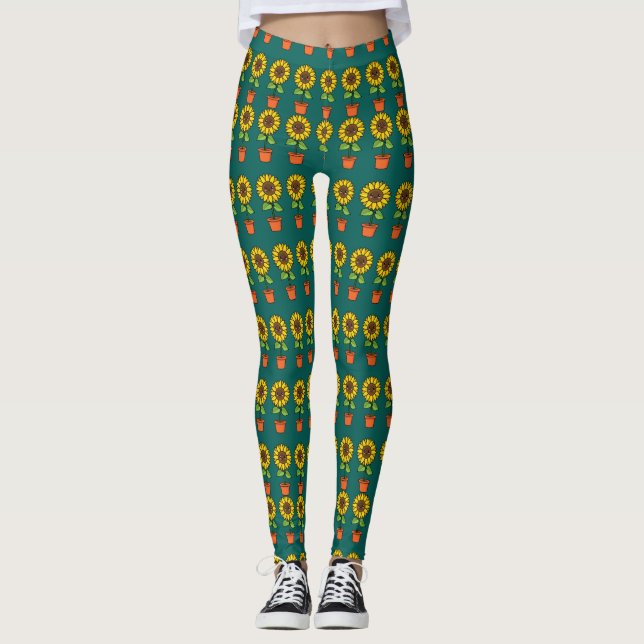 Legging Planta de girassol de Kawaii em Pote (Frente)
