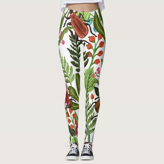 Legging Plantas decorativas e insetos: Design sem costura. (Frente)