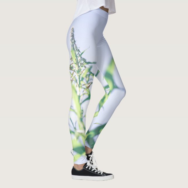Legging Plantas Verdes do Céu Azul Deixam Flores Roxas (Direita)