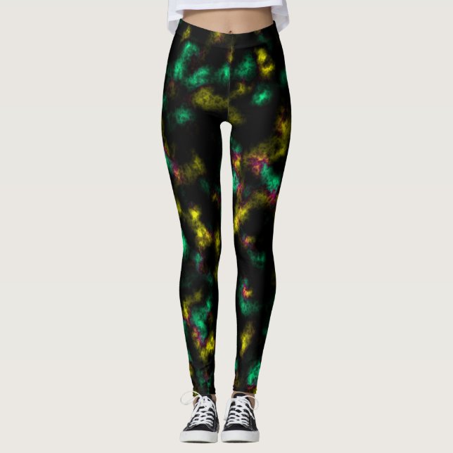 Legging Plasma flexível abstrato em verde e amarelo em pre (Frente)