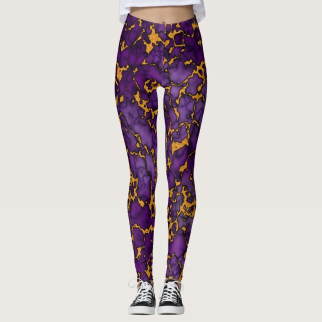 Legging Plum Purple e Dourado Marble Texture Design (Frente)