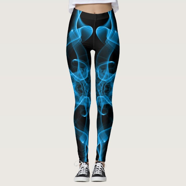 Legging Plumas de fumaça azul em preto (Frente)