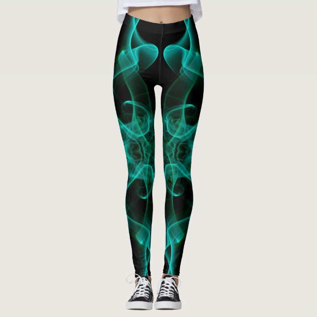 Legging Plumas de fumaça verde em preto (Frente)