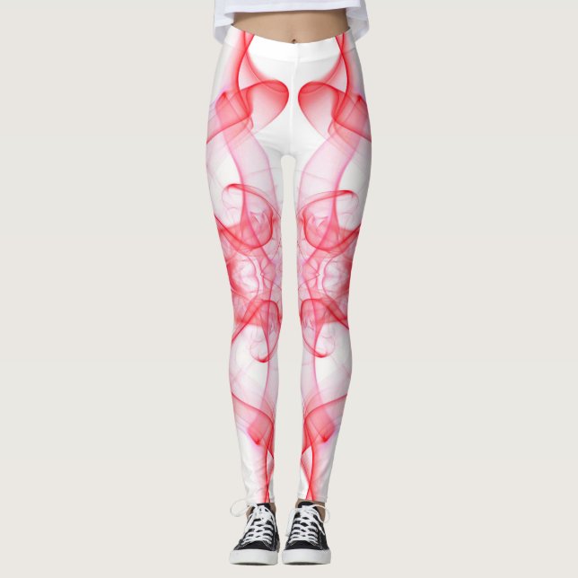 Legging Plumas de Fumaça Vermelha em Branco (Frente)