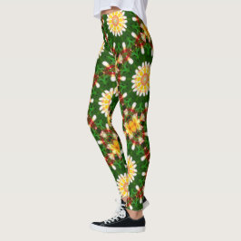 Legging Plumeria Flower Mandala com Simetria Tropical
