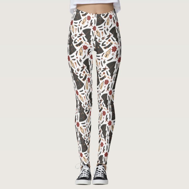 Legging Poinsettia da Árvore natais vintages (Frente)