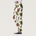 Legging Poinsettia de Natal e padrão verde<br><div class="desc">Poinsettia de Natal e padrão verde num fundo branco.</div>