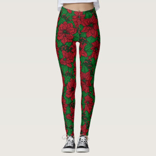 Legging Poinsettia, padrão de Natal