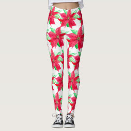 Legging Poinsettia Red Floral Fllower