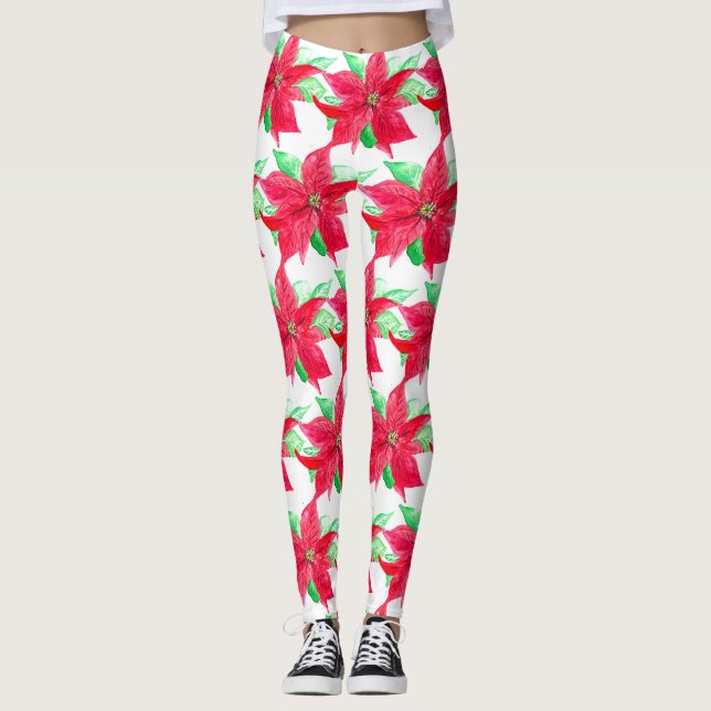 Legging Poinsettia Red Floral Fllower (Frente)