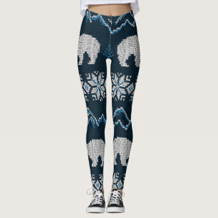Legging Polar Bears Knted Winter Patterno