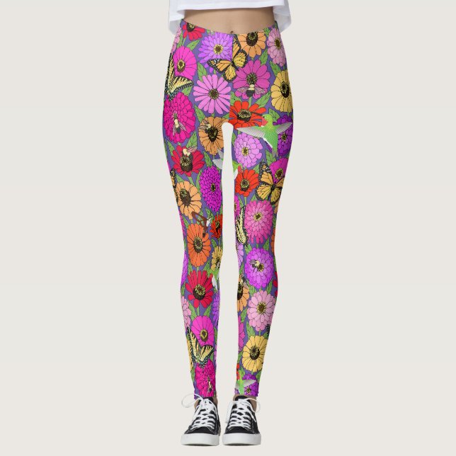 Legging polinizadores e zinnias (Frente)