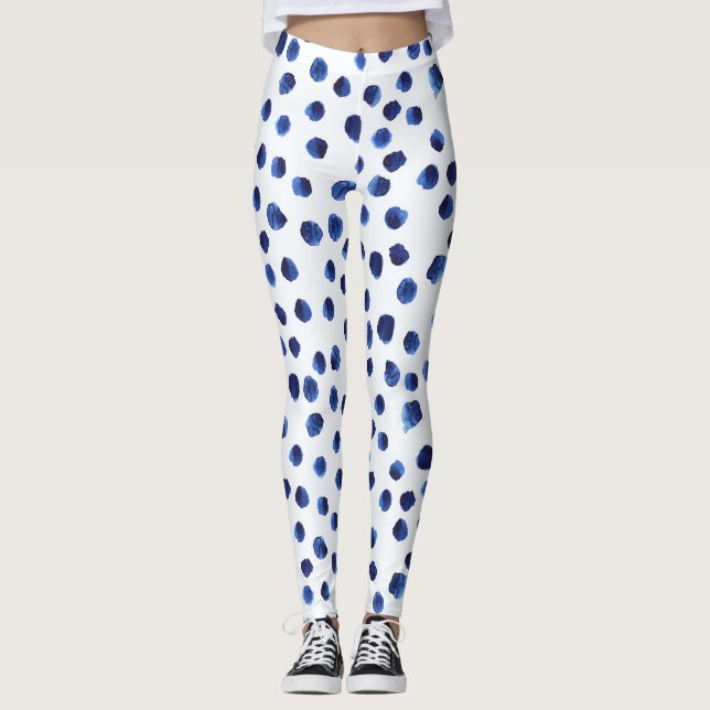 Legging Polka Azul: Ponto de Aquarela Sem Vista. (Frente)