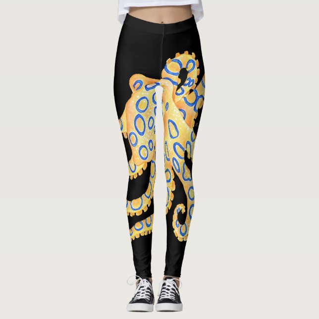Legging Polvo azul do anel no preto (Frente)