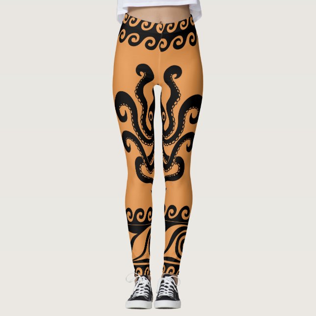 Legging Polvo grego antigo, padrão de onda (Frente)