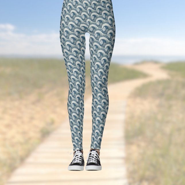 Legging Polynesian Beach Waves and Flowers Ethnic Pattern (Criador carregado)