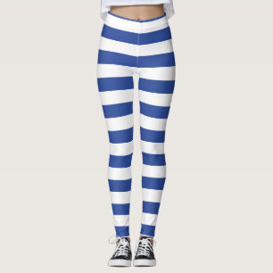 Legging pontas de padrão de listras brancas azuis