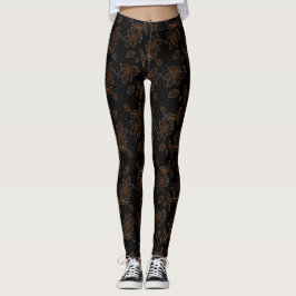 Legging Ponto Dourado do padrão Batik Floral preto