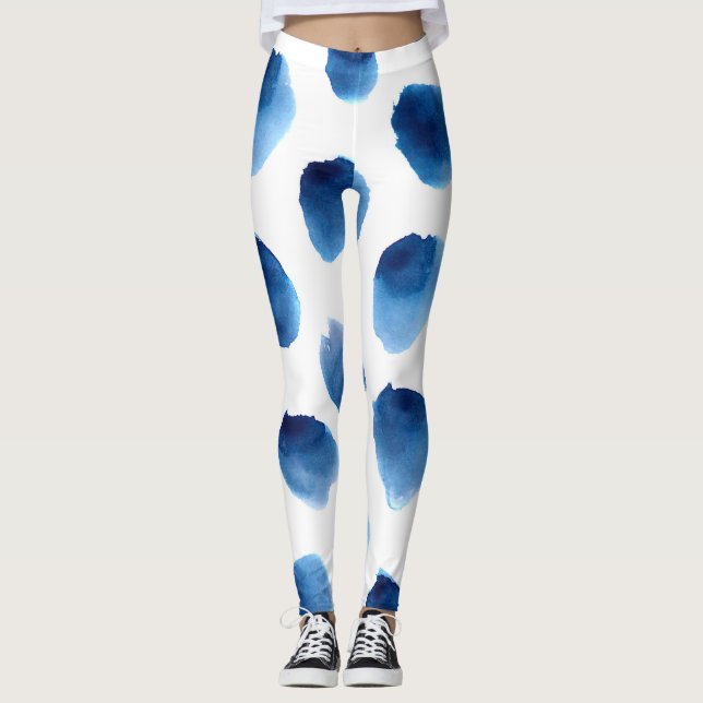 Legging Pontos Azuis De Aquarela: Pintados À Mão Sem Costu (Frente)