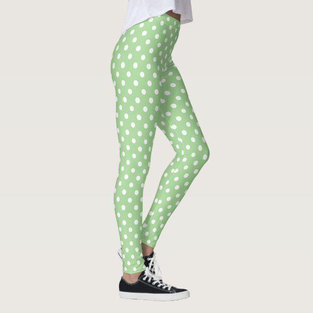 Legging Pontos Brancos Chic em Verde para Personalizar (Direita)
