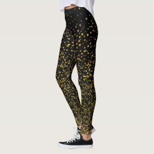 Legging Pontos chiques pretos e do ouro   do falso da