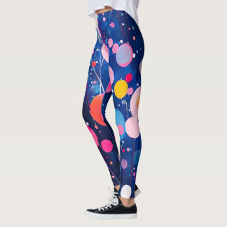 Legging pontos coloridos de pintura de acrilo no chão azul