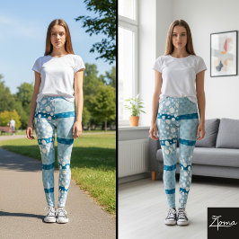 Legging Pontos Dalmáticos com grandes linhas azuis