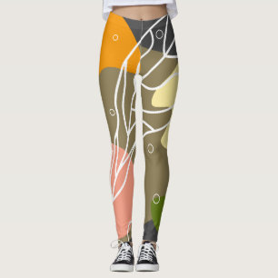 Legging Pontos de abstrato interessantes com folhas