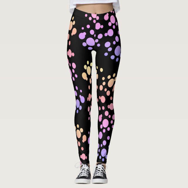 Legging Pontos de Arco-íris na Moda em Preto - (Frente)