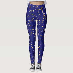 Legging Pontos de Confete Dourados Azul Meia-Noite