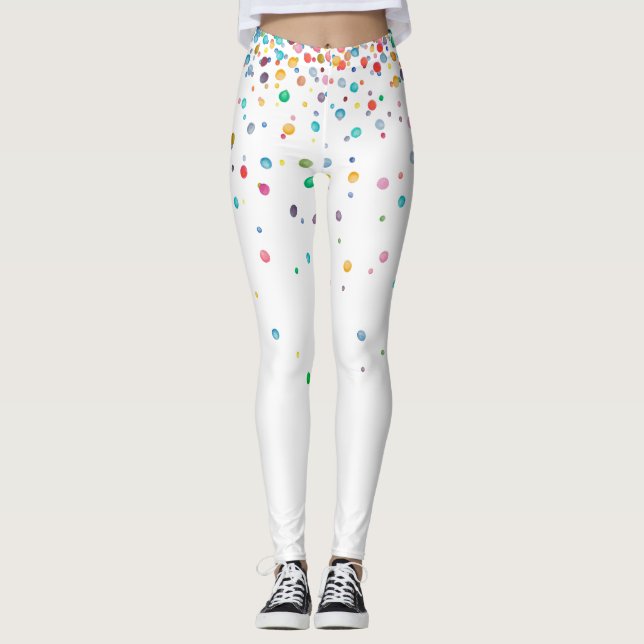 Legging Pontos de Confetti de Aquarela Arco-Íris (Frente)