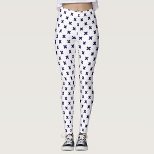 Legging pontos de cruz azuis do Marinho em branco
