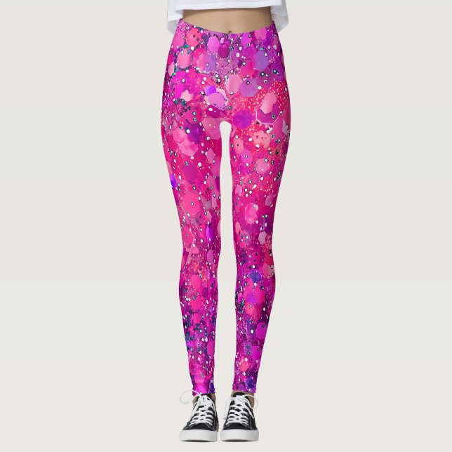 Legging Pontos de Sobreposição Rosa Quente Circular (Frente)