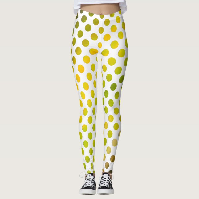 Legging Pontos pintados de cor amarela e verde divertida (Frente)
