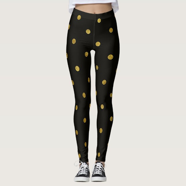 Legging Pontos Polka Pretos e Dourados (Frente)