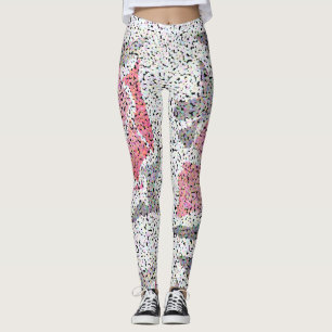 Legging Pontos pontilhismo círculos rosas pretas cor-de-ro
