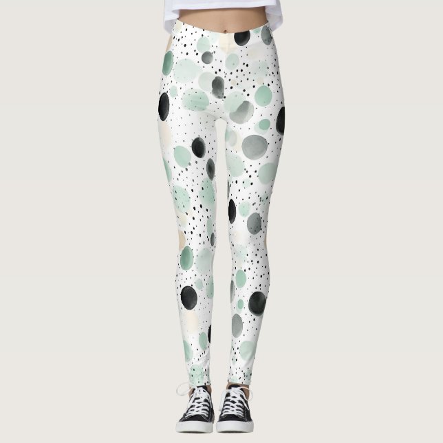 Legging Pontos Pretos Creme Menta Caprichosos   (Frente)