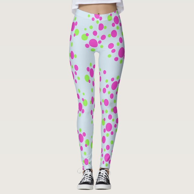 Legging Pontos Rosa em Azul Claro - (Frente)