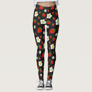 Legging Pontos vermelhos da morango no preto