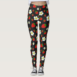 Legging Pontos vermelhos da morango no preto