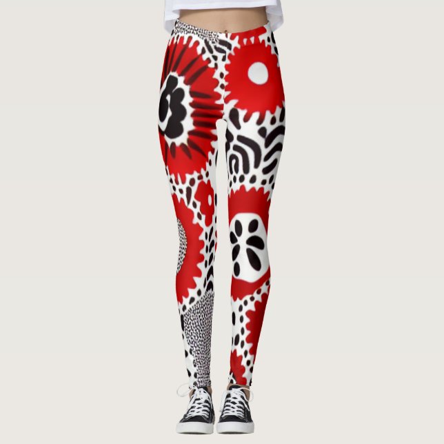Legging Pontos Vermelhos e Pretos (Frente)