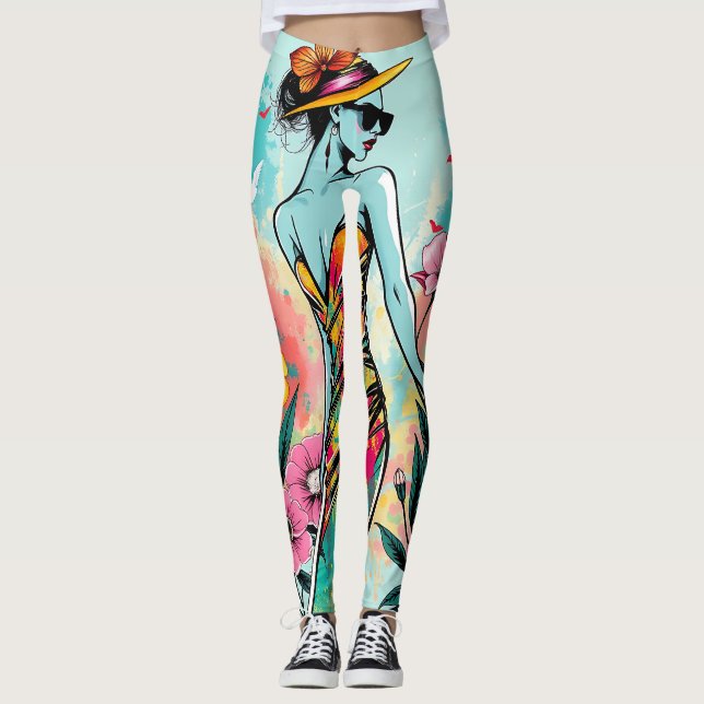 Legging Pop Art Fashion Girl | Edgy Summer Floral Yoga (Frente)