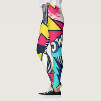 Legging Pop Art Pow! Padrão em magenta, azul e preto